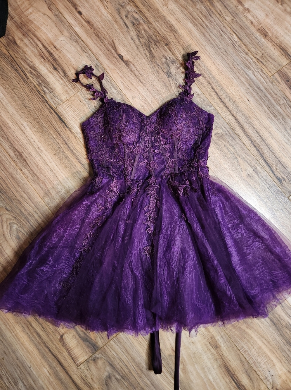 Purple Leaves Fairy Embroidered Lace Tulle Prom Dress Size Medium